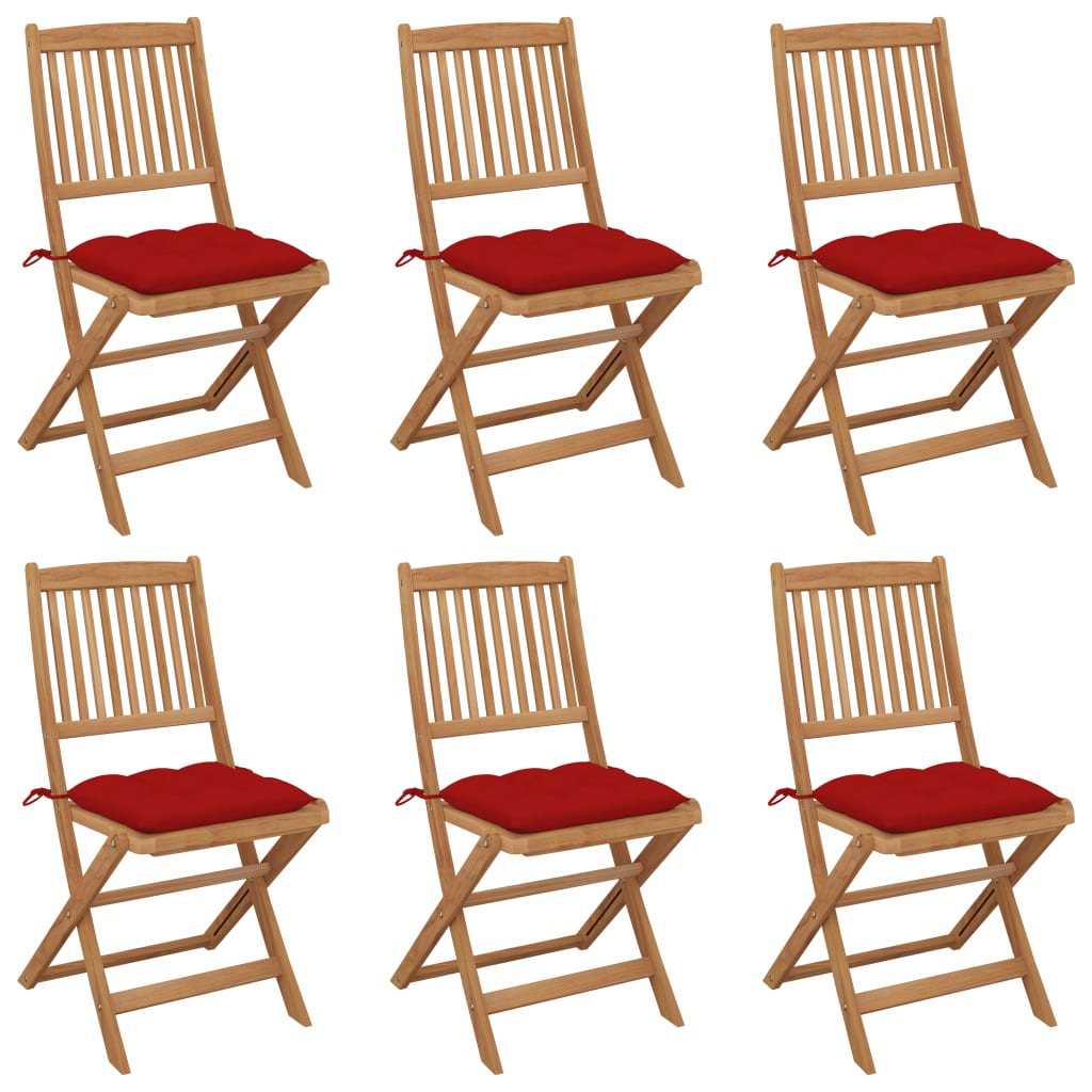 Καρέκλες Κήπου Πτυσσόμενες 6 τεμ Μασίφ Ξύλο Ακακίας & Μαξιλάρια 1