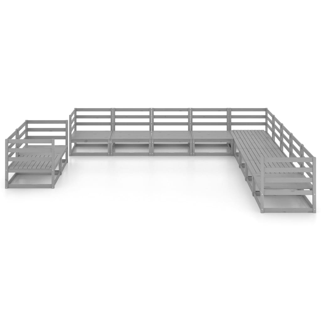 Σαλόνι Κήπου Σετ 11 Τεμαχίων Γκρι από Μασίφ Ξύλο Πεύκου 3