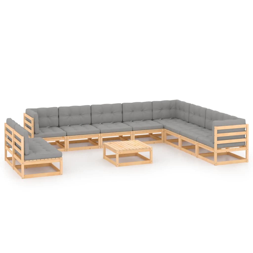 Σαλόνι Κήπου Σετ 11 Τεμαχίων από Μασίφ Ξύλο Πεύκου με Μαξιλάρια 1