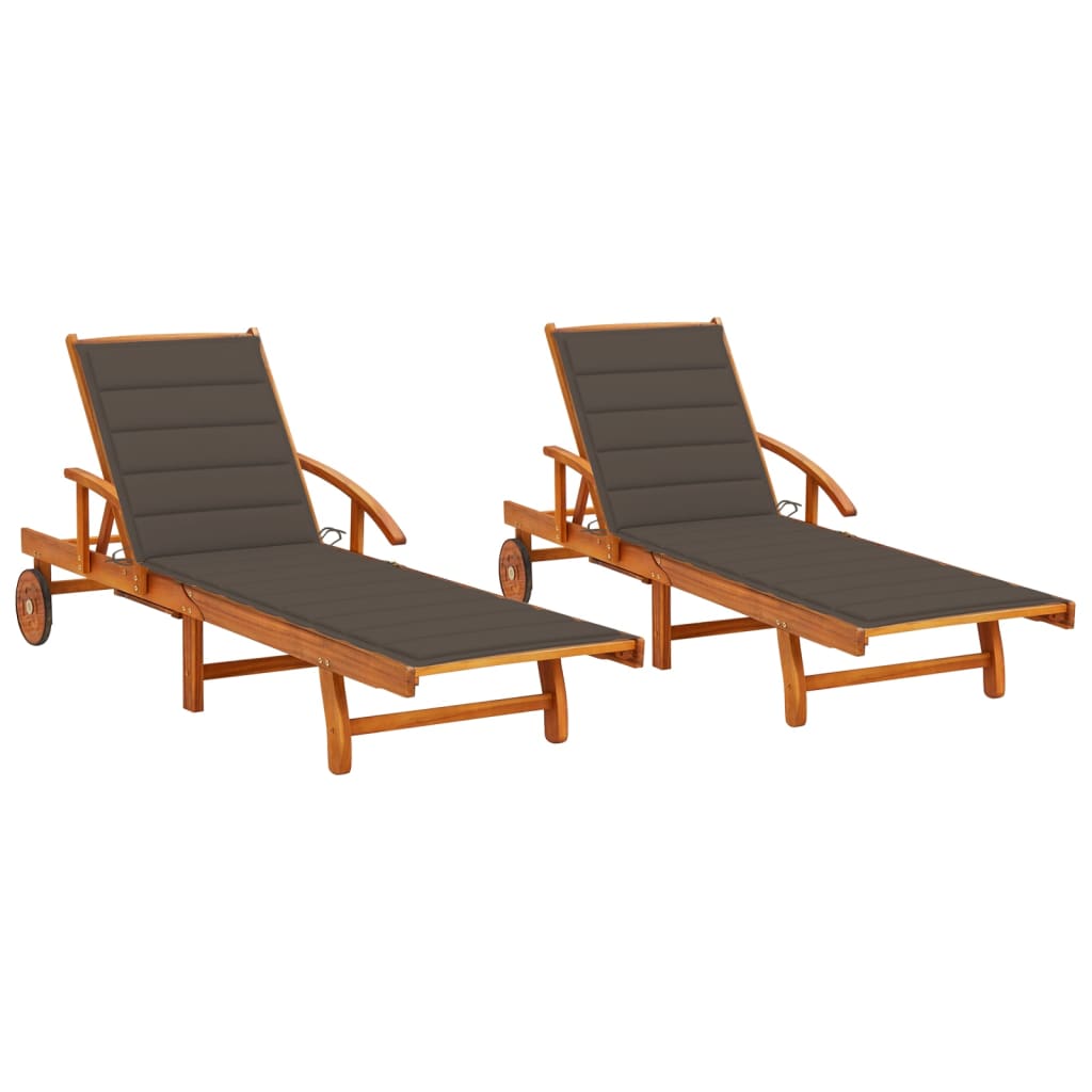 Ξαπλώστρες 2 τεμ. από Μασίφ Ξύλο Ακακίας με Μαξιλάρια 1