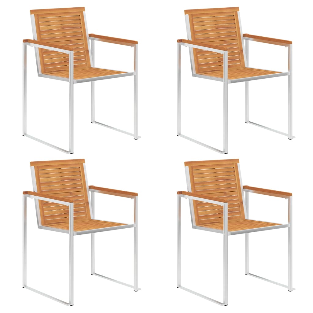 Καρέκλες Κήπου 4 τεμ. από Μασίφ Ξύλο Ακακίας με Μαξιλάρια 3