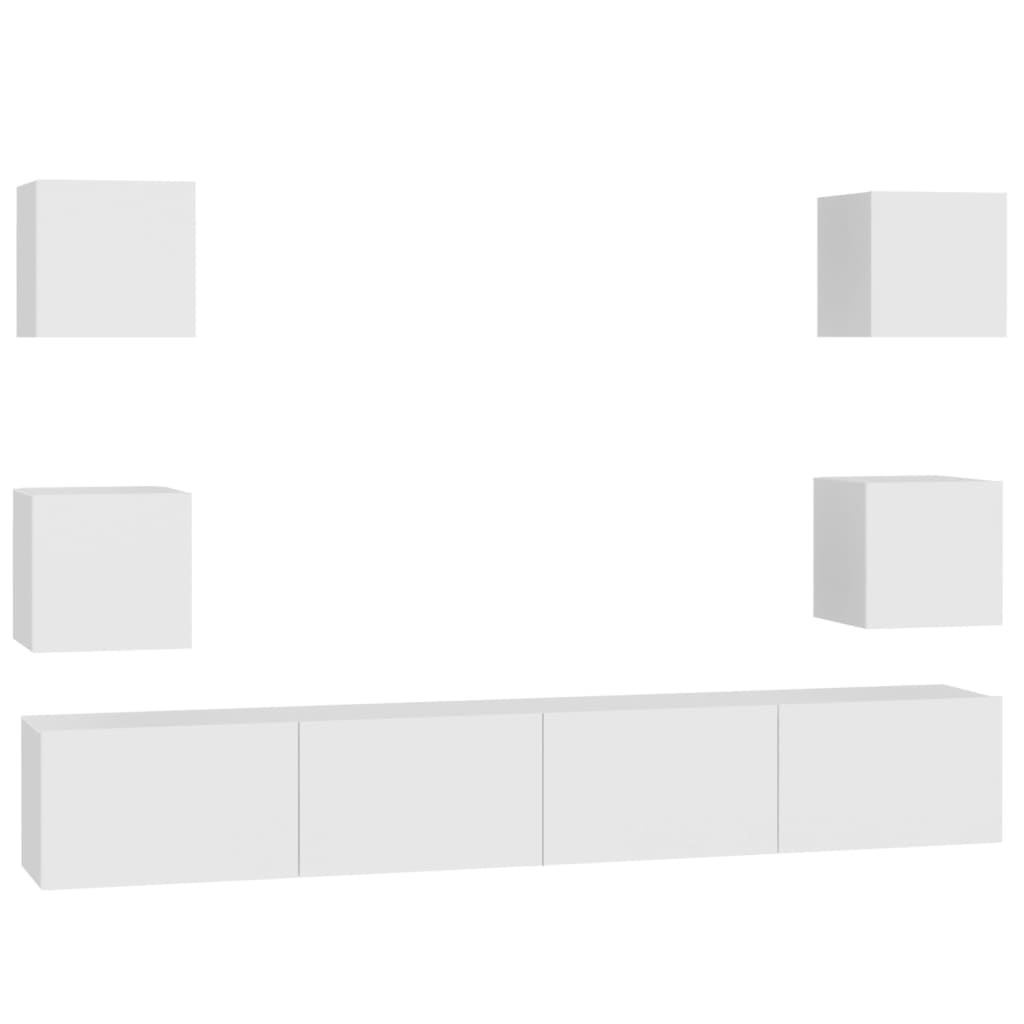 Έπιπλα Τηλεόρασης Σετ 6 Τεμαχίων Λευκό από Επεξ. Ξύλο 2