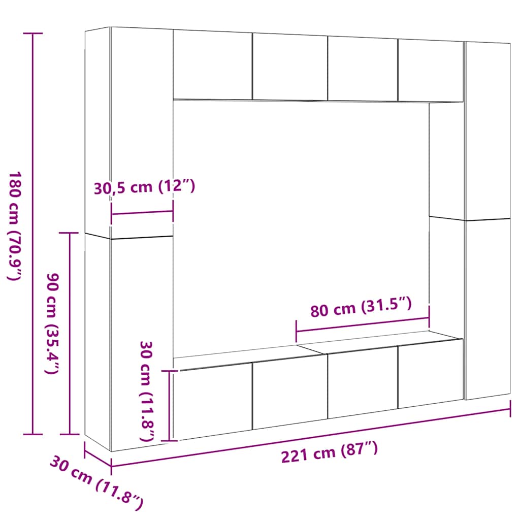 Έπιπλα Τηλεόρασης Σετ 8 Τεμαχίων Sonoma Δρυς από Επεξ. Ξύλο 11