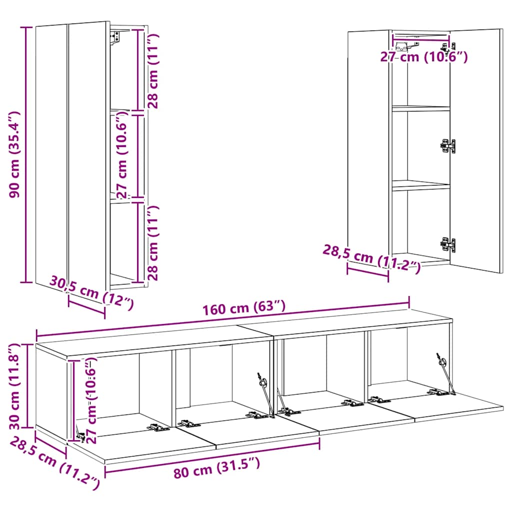 Έπιπλο Τηλεόρασης 4 Τεμαχίων Sonoma Δρυς από Επεξ. Ξύλο 11