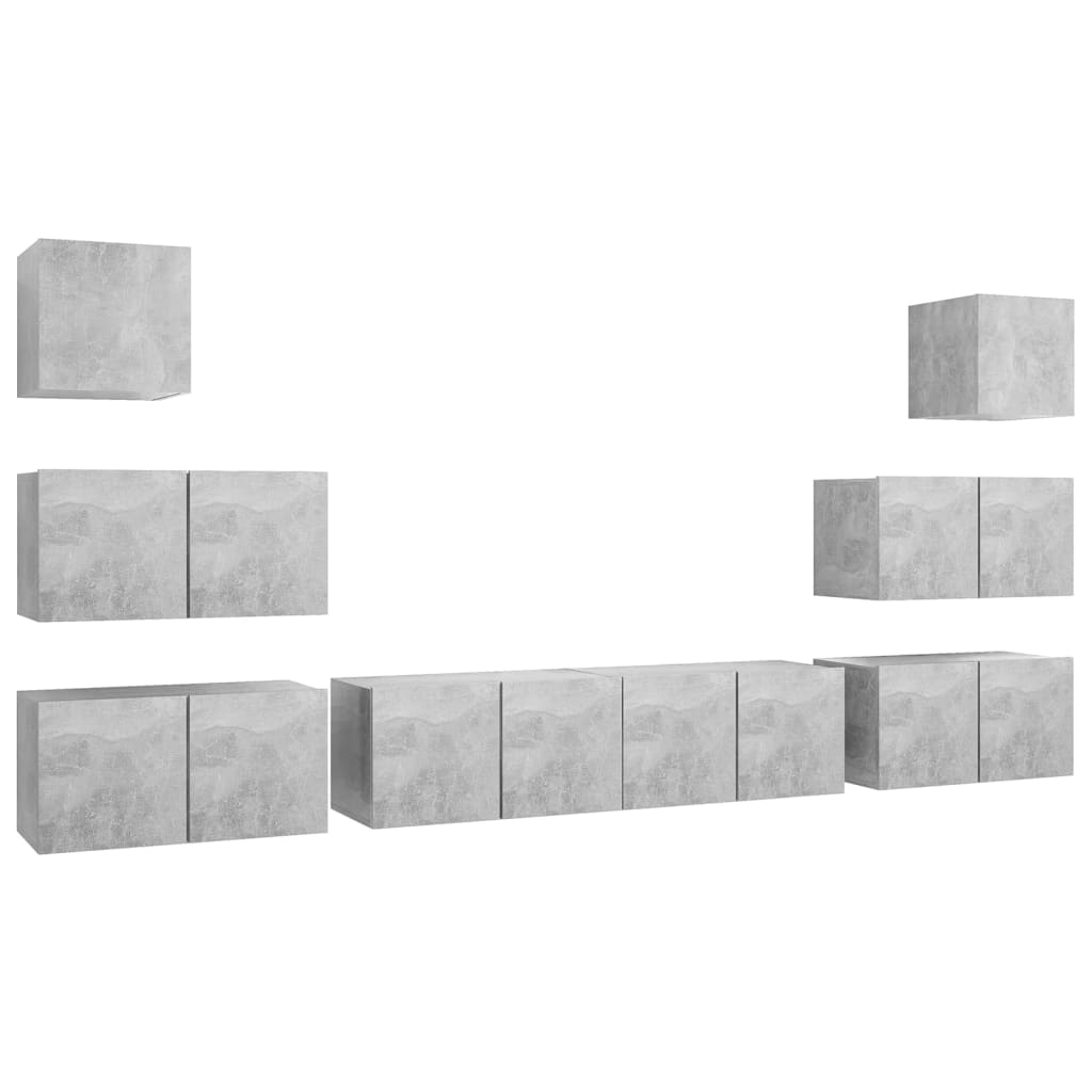 Έπιπλο Τηλεόρασης 8 Τεμαχίων Γκρι Σκυροδέματος από Επεξ. Ξύλο 2
