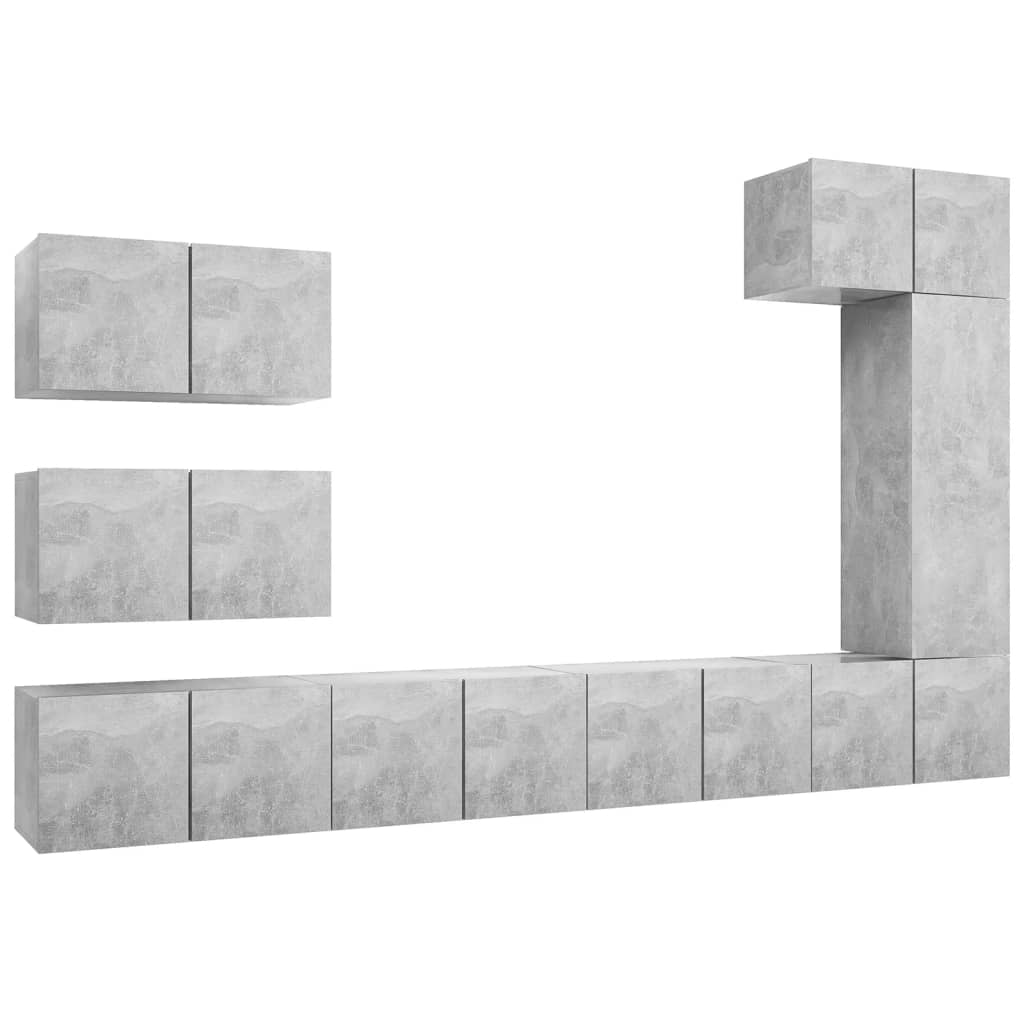 Έπιπλα Τηλεόρασης Σετ 8 τεμ. Γκρι Σκυροδέματος από Επεξ. Ξύλο 2
