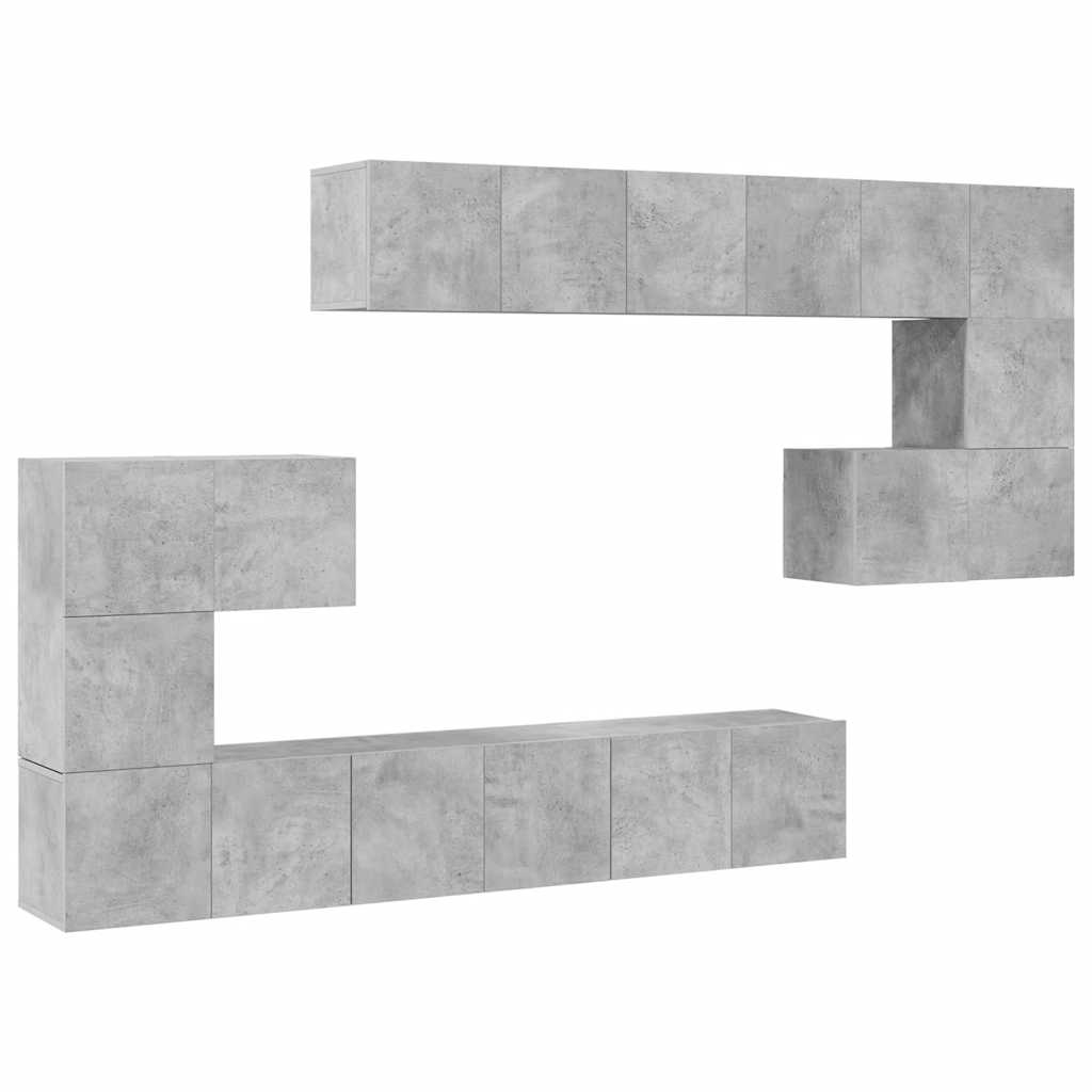 Έπιπλα Τηλεόρασης Σετ 10 τεμ. Γκρι Σκυροδέματος από Επεξ. Ξύλο 2