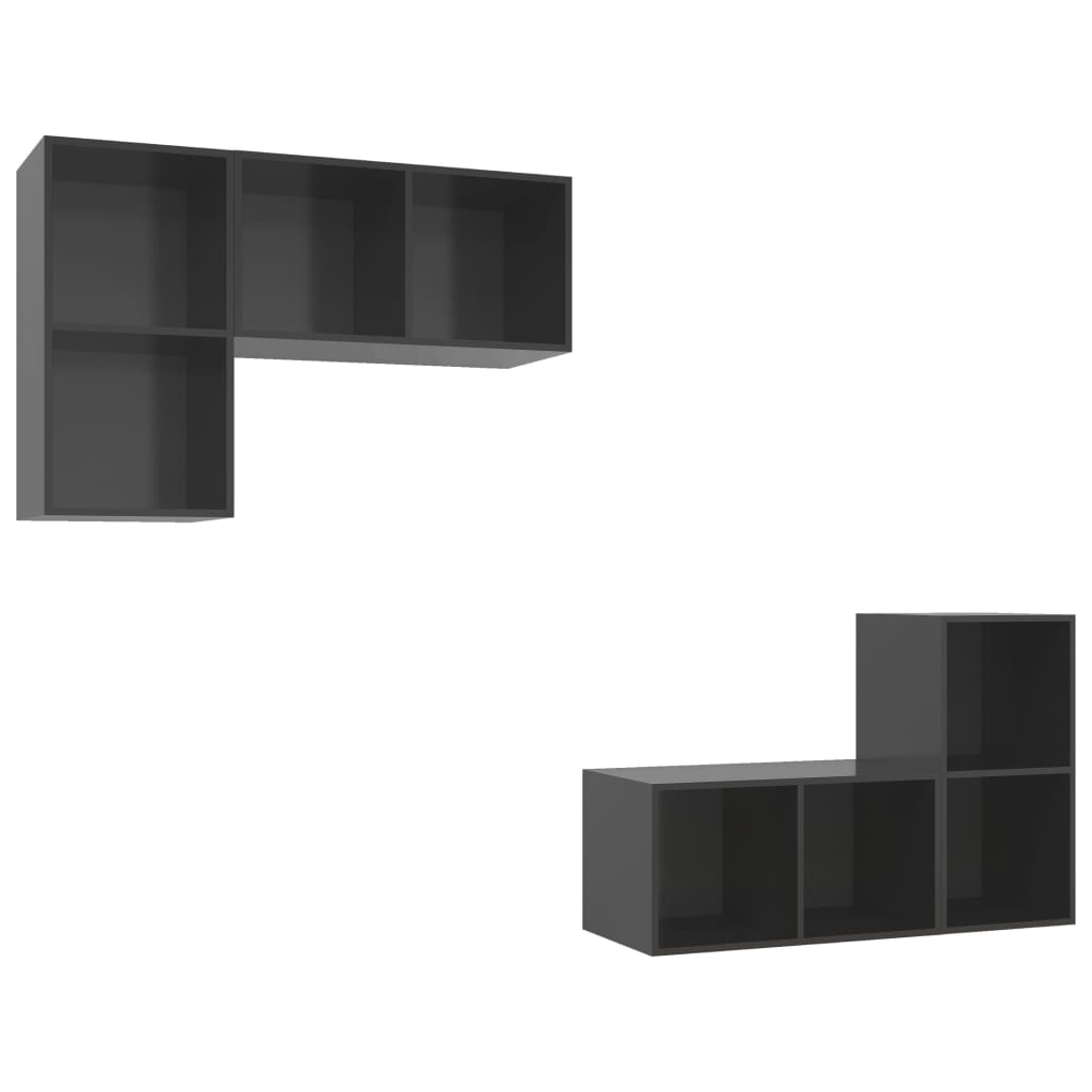 Έπιπλα Τηλεόρασης Κρεμαστά 4 τεμ. Γυαλιστερό Γκρι Επεξ. Ξύλο 2