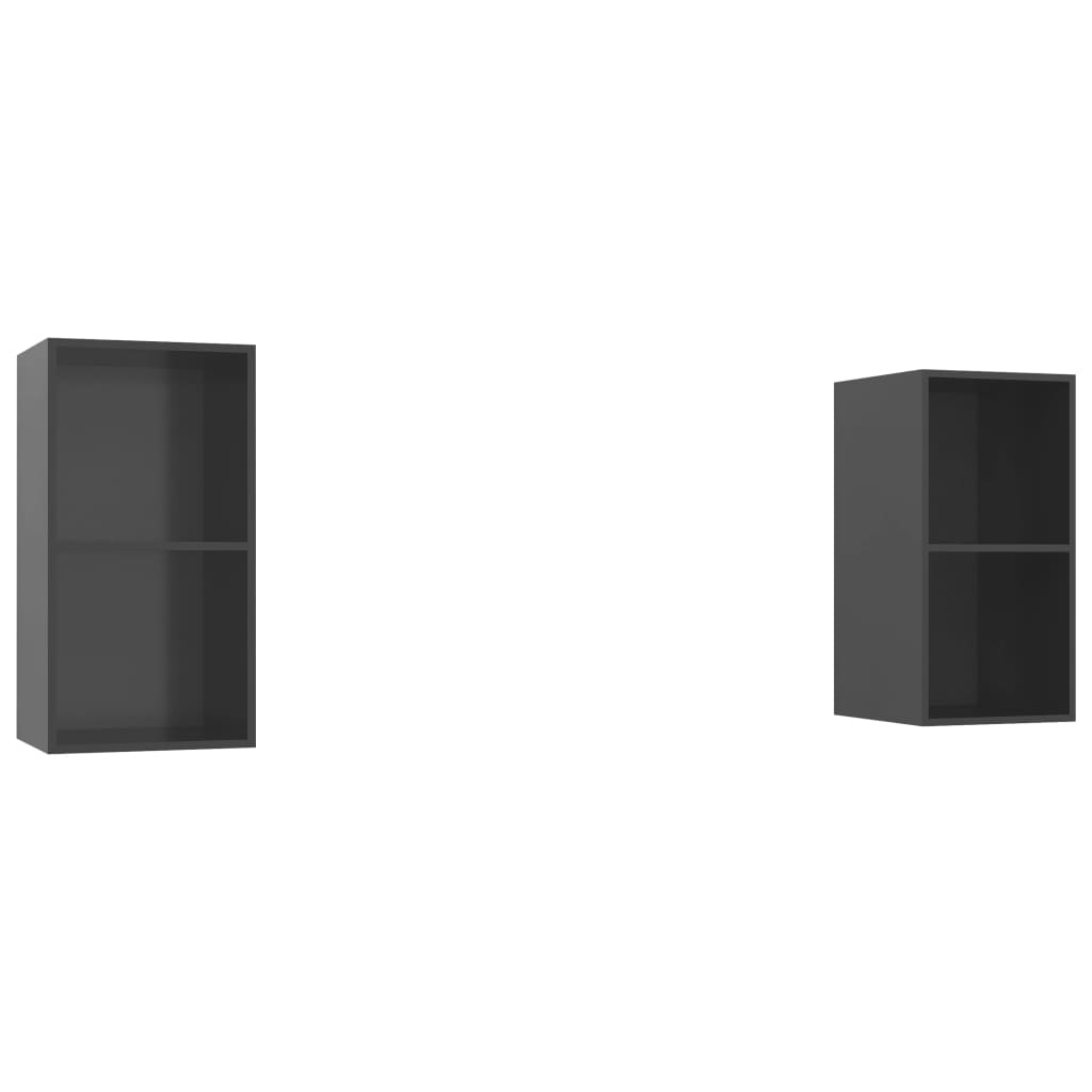 Έπιπλα Τηλεόρασης Κρεμαστά 2 τεμ. Γυαλιστερό Γκρι Επεξ. Ξύλο 2