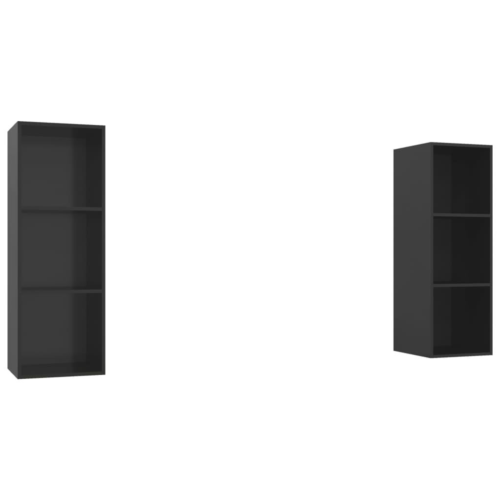 Έπιπλα Τηλεόρασης Κρεμαστά 2 τεμ. Γυαλιστερό Μαύρο Επεξ. Ξύλο 2