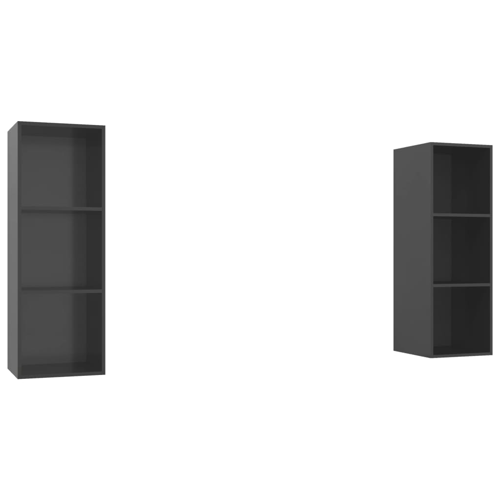 Έπιπλα Τηλεόρασης Κρεμαστά 2 τεμ. Γυαλιστερό Γκρι Επεξ. Ξύλο 2