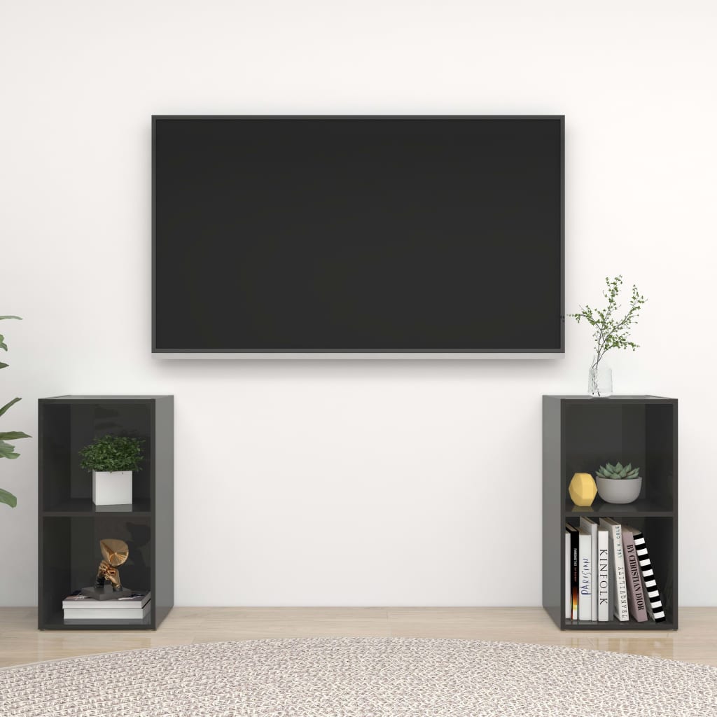 Έπιπλα Τηλεόρασης 2 τεμ. Γυαλ. Γκρι 72x35x36,5 εκ. Επεξ. Ξύλο 1