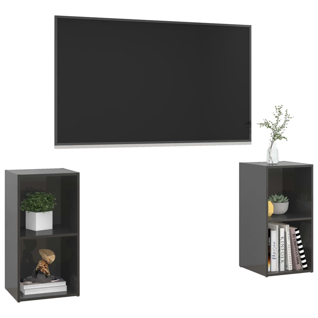 Έπιπλα Τηλεόρασης 2 τεμ. Γυαλ. Γκρι 72x35x36,5 εκ. Επεξ. Ξύλο 3