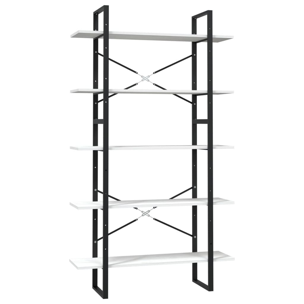 Βιβλιοθήκη με 5 Ράφια Λευκή 100 x 30 x 175 εκ από Ξύλο Πεύκου 2