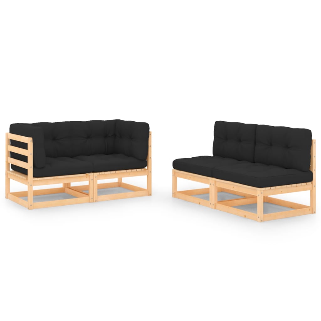 Σαλόνι Κήπου Σετ 4 Τεμαχίων από Μασίφ Ξύλο Πεύκου με Μαξιλάρια 1