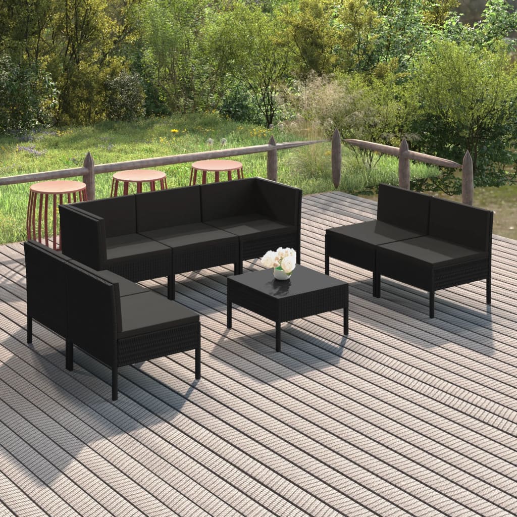 Σαλόνι Κήπου 8 Τεμαχίων Μαύρο από Συνθετικό Ρατάν με Μαξιλάρια 1