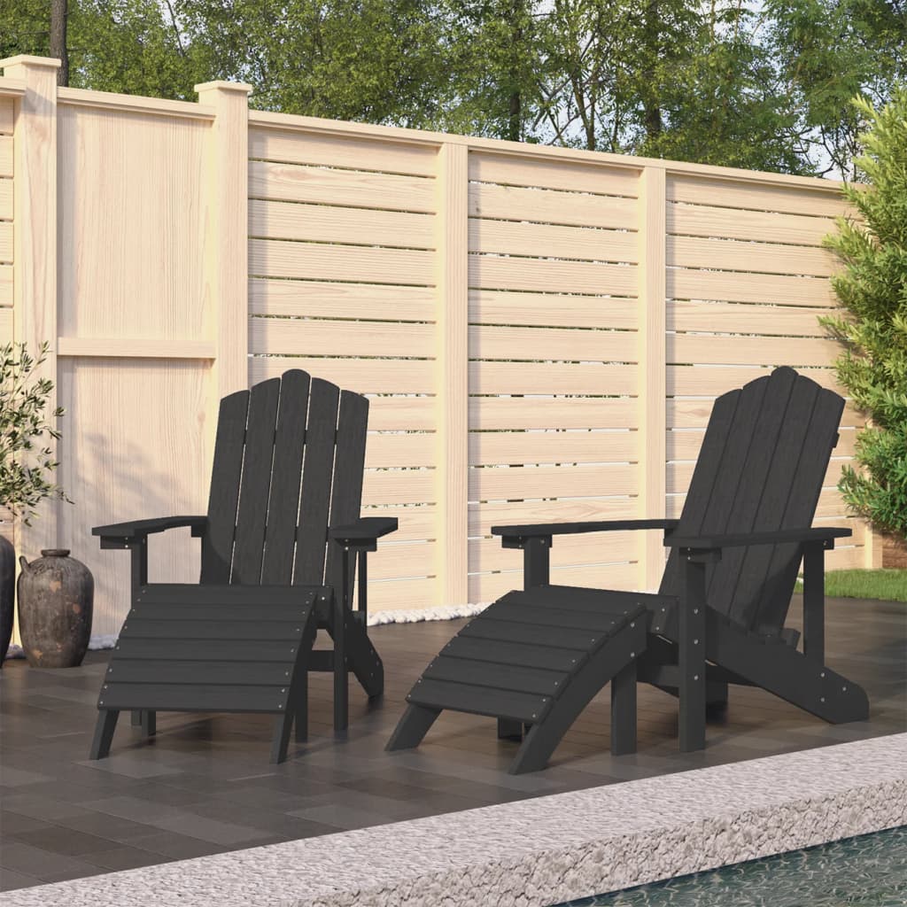 Καρέκλες Κήπου Adirondack 2 τεμ. Ανθρακί από HDPE με Υποπόδια 1