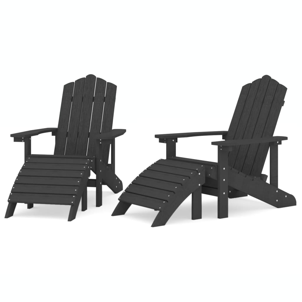 Καρέκλες Κήπου Adirondack 2 τεμ. Ανθρακί από HDPE με Υποπόδια 2