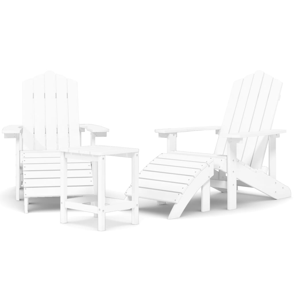 Καρέκλες Κήπου Adirondack με Υποπόδιο&Τραπεζάκι Λευκές από HDPE 2