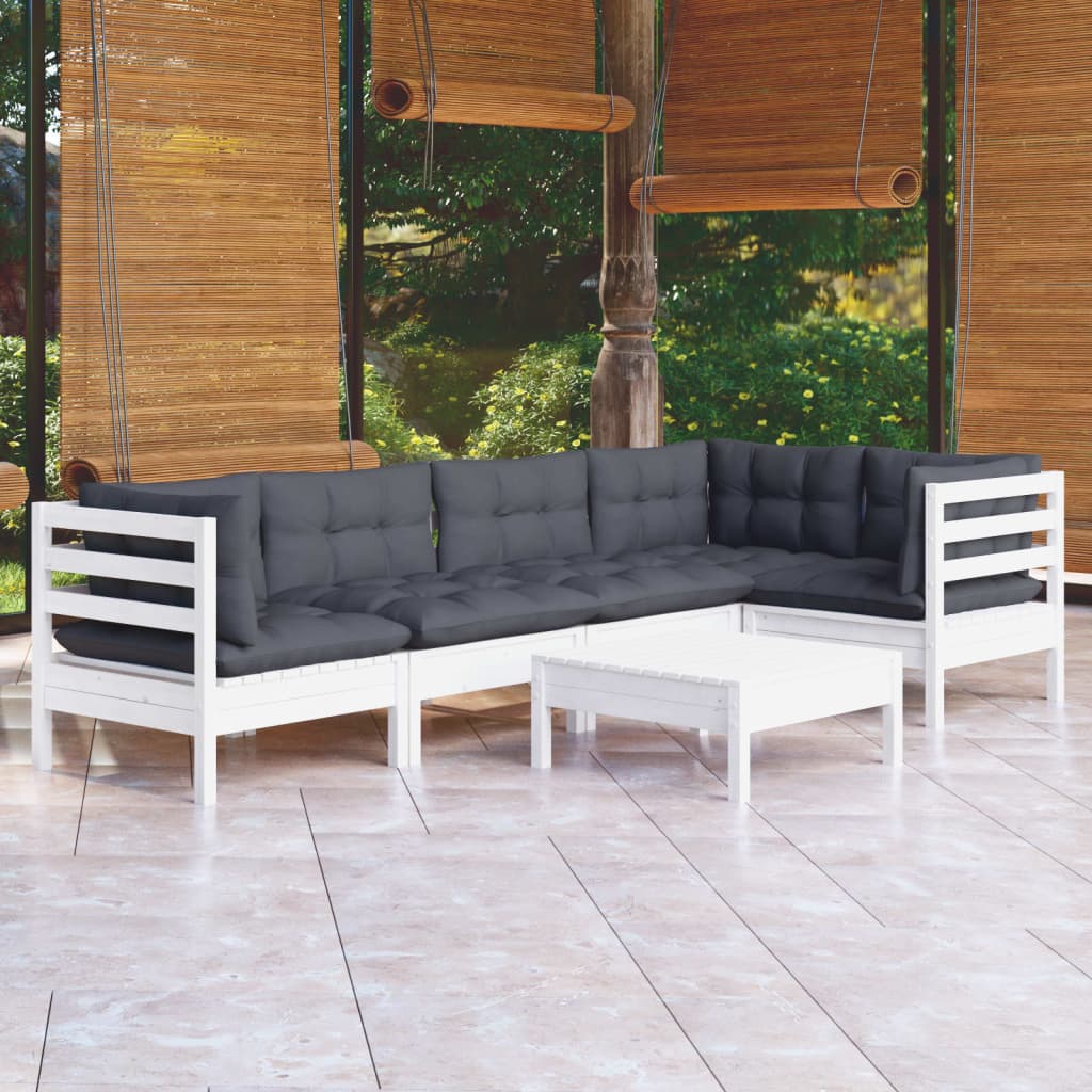 Σαλόνι Κήπου Σετ 6 Τεμαχίων Λευκό από Ξύλο Πεύκου με Μαξιλάρια 1
