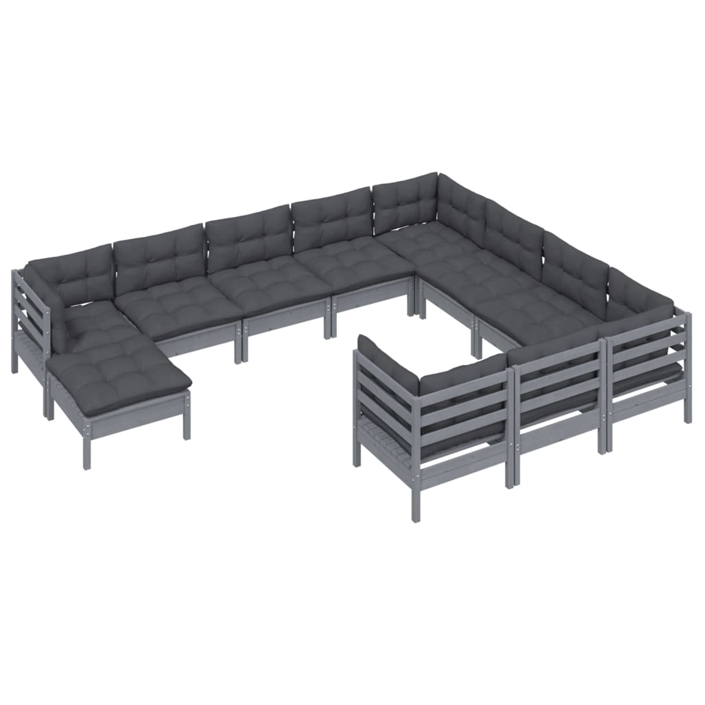 Σαλόνι Κήπου 11 Τεμαχίων Γκρι από Ξύλο Πεύκου με Μαξιλάρια 3