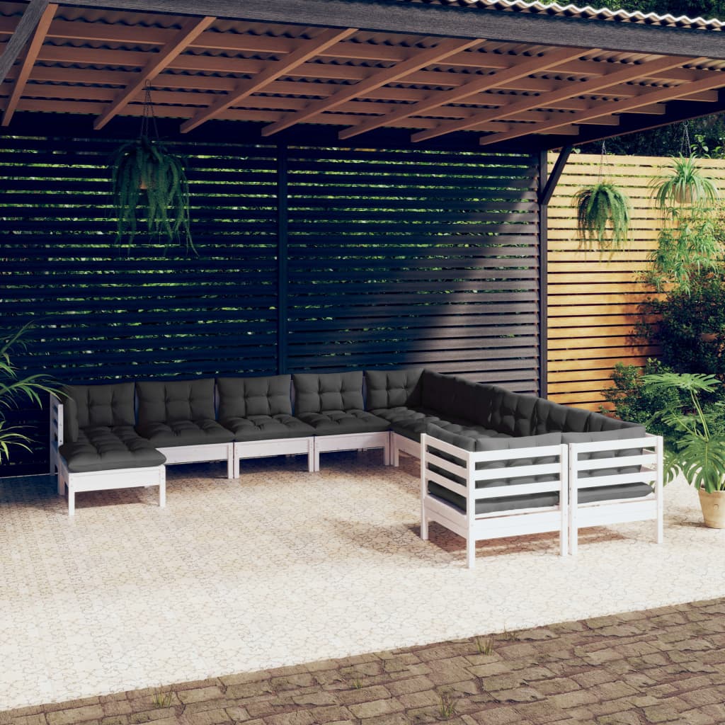 Σαλόνι Κήπου Σετ 11 Τεμαχίων Λευκό από Ξύλο Πεύκου με Μαξιλάρια 1