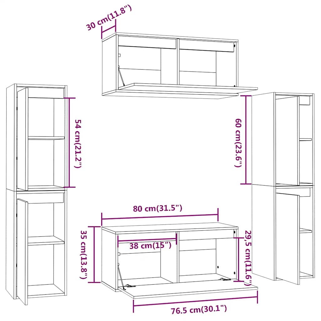 Έπιπλα Τηλεόρασης 6 τεμ. Λευκά από Μασίφ Ξύλο Πεύκου 10
