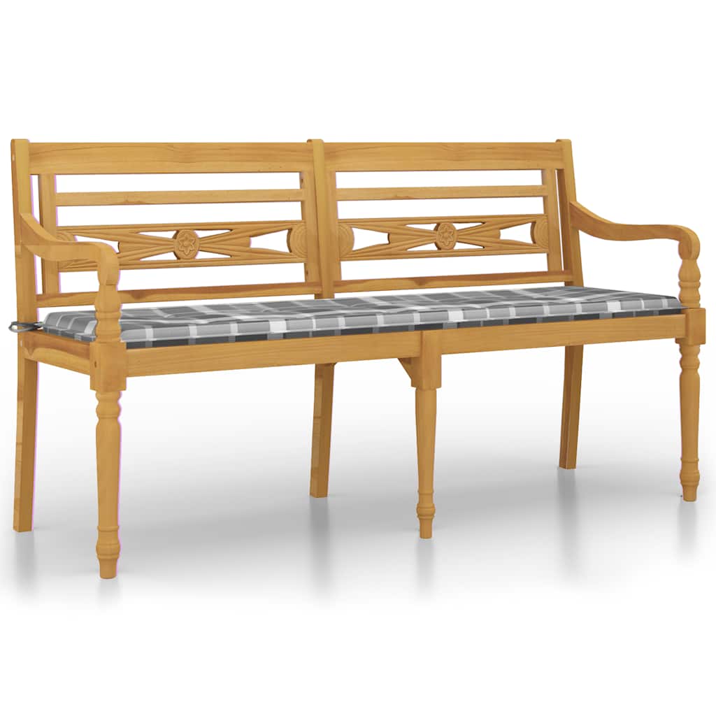 Παγκάκι Batavia 150 εκ. Μασίφ Ξύλο Teak & Γκρι Καρό Μαξιλάρι 2