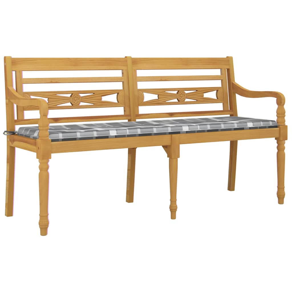 Παγκάκι Batavia 150 εκ. Μασίφ Ξύλο Teak & Γκρι Καρό Μαξιλάρι 3