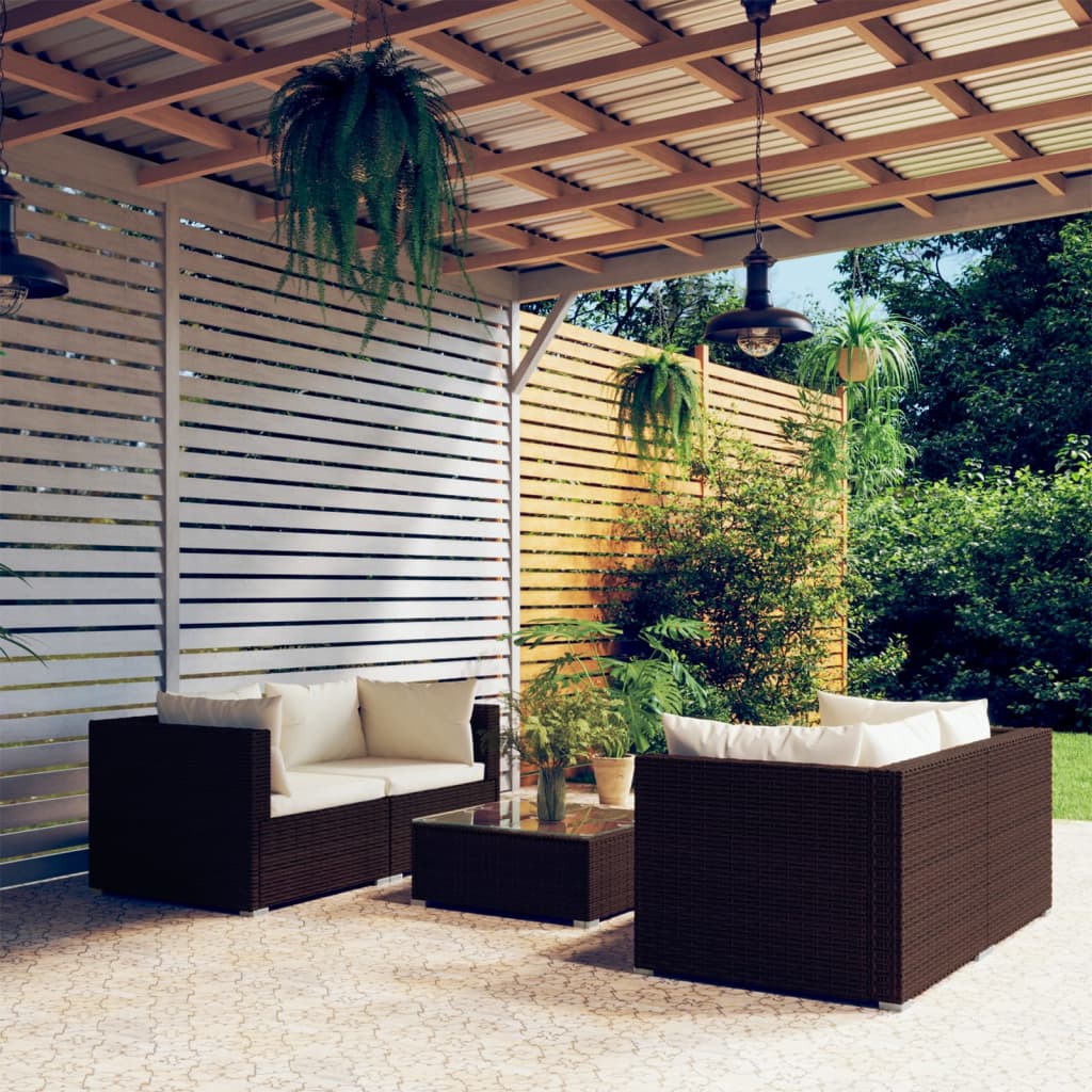 Σαλόνι Κήπου Σετ 5 Τεμαχίων Καφέ Συνθετικό Ρατάν με Μαξιλάρια 1