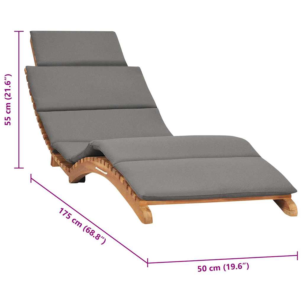 Ξαπλώστρα Πτυσσόμενη από Μασίφ Ξύλο Teak με Σκ. Γκρι Μαξιλάρι 7