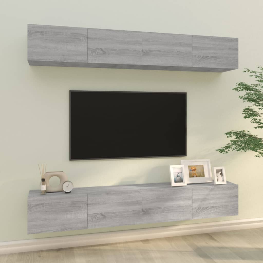Έπιπλα Τηλεόρασης Τοίχου 4 τεμ. Γκρι 100 x 30 x 30 εκ. 1