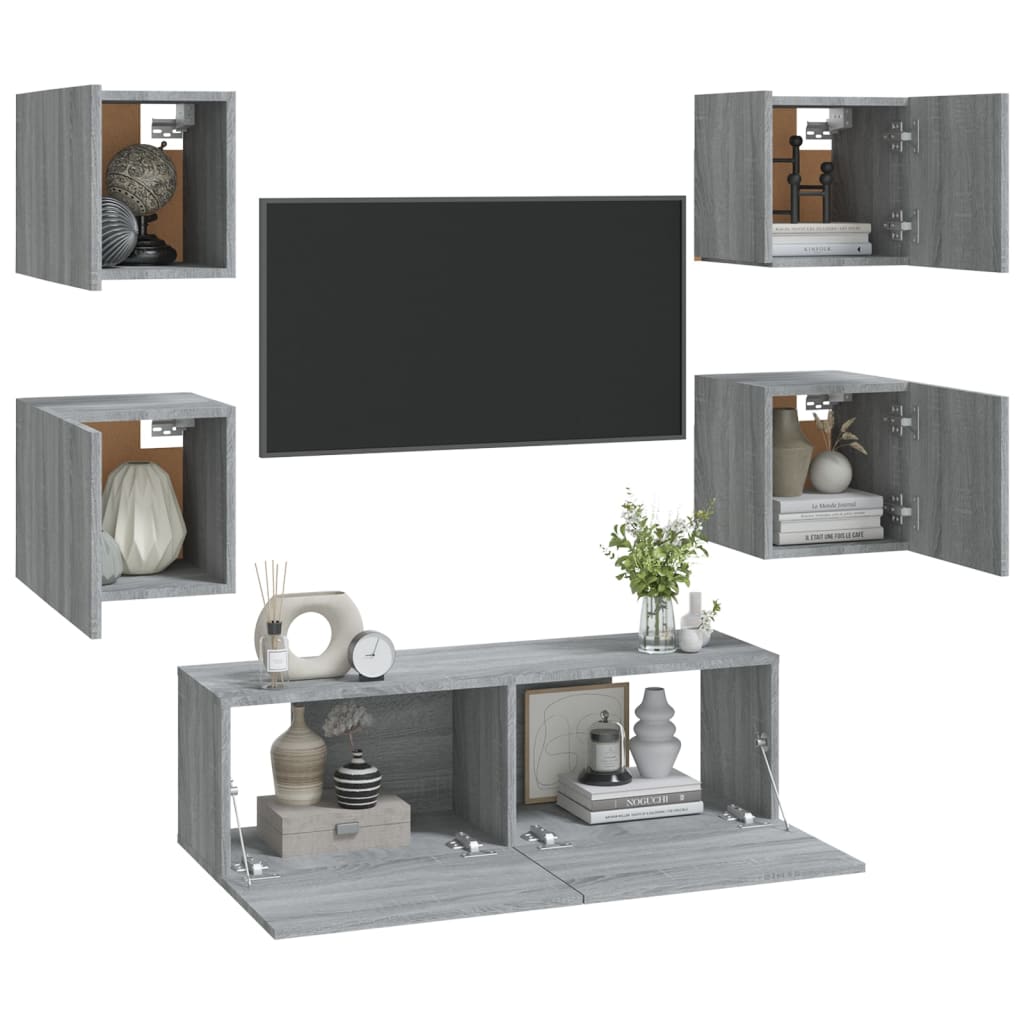 Έπιπλο Τηλεόρασης Επιτοίχιο Σετ Γκρι Sonoma Επεξεργασμένο Ξύλο 3