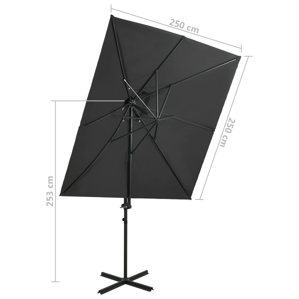Ομπρέλα Κρεμαστή με Διπλή Οροφή Ανθρακί 250 x 250 εκ. 8