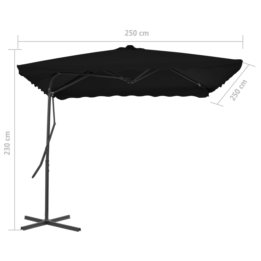 Ομπρέλα Κήπου Μαύρη 250x250x230 εκ. με Ατσάλινο Ιστό 6