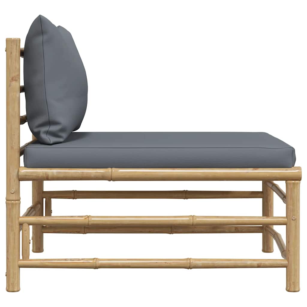 Καναπές Κήπου Μεσαίος από Μπαμπού με Σκούρα Γκρι Μαξιλάρια 5