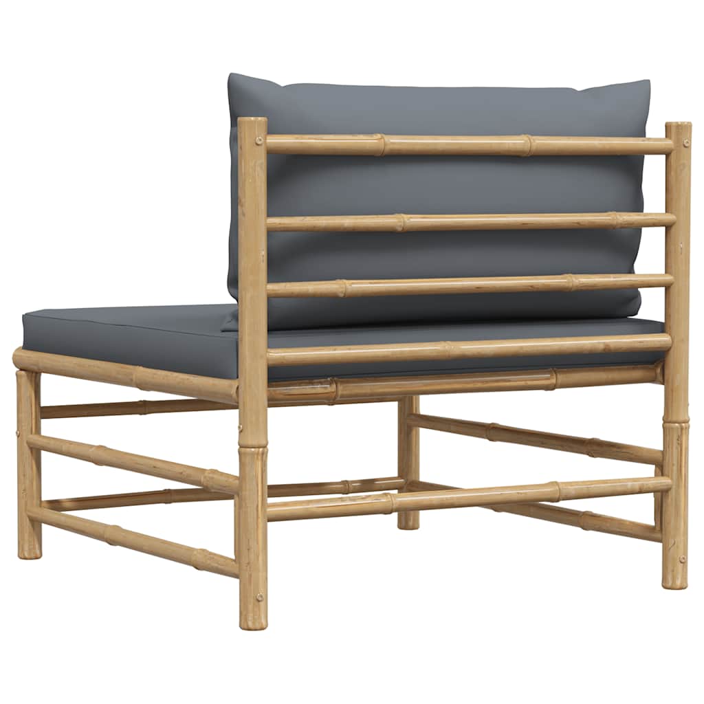 Καναπές Κήπου Μεσαίος από Μπαμπού με Σκούρα Γκρι Μαξιλάρια 6