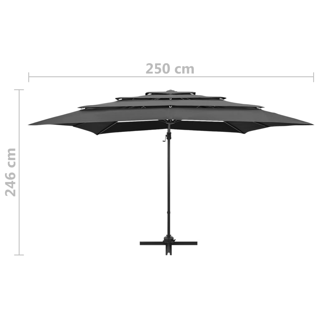 Ομπρέλα Κήπου 4 Επιπέδων Ανθρακί 250x250 εκ. με Ιστό Αλουμινίου 9