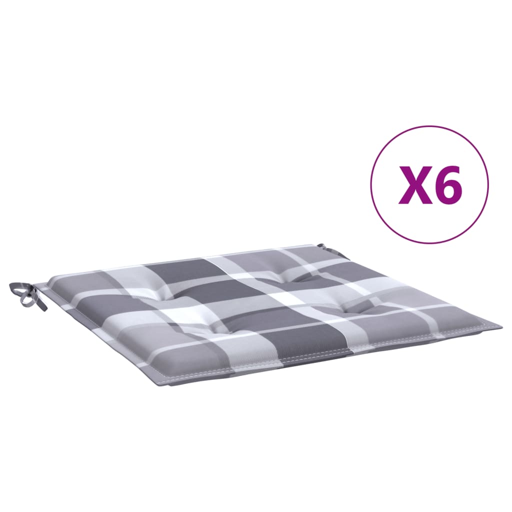Μαξιλάρια Καρέκλας 6τεμ Γκρι Καρό 50x50x3εκ. Ύφασμα Oxford 2