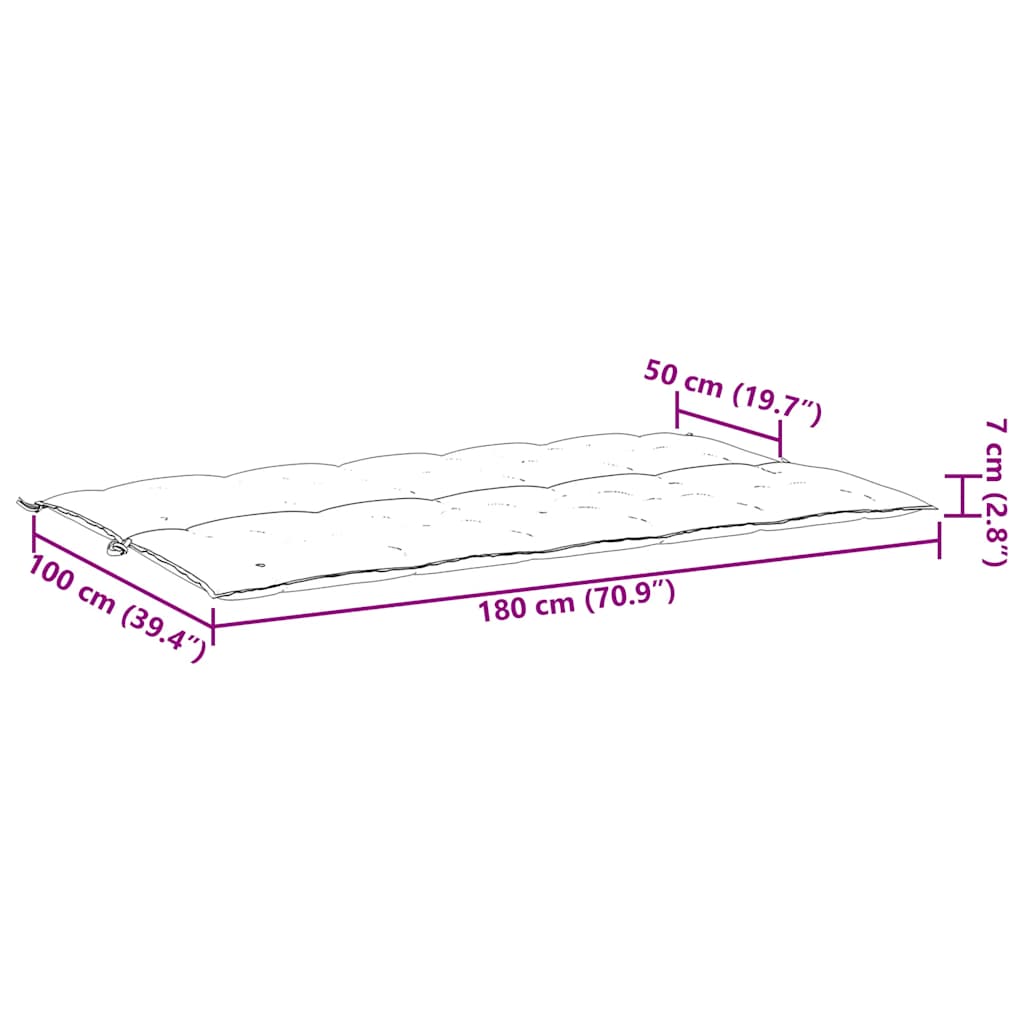 Μαξιλάρι Πάγκου Κήπου Ανθρακί 180x(50+50)x7 εκ. Ύφασμα Oxford 9