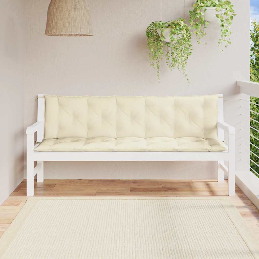 Μαξιλάρι Πάγκου Κήπου Κρεμ Λευκό 180x(50+50)x7εκ. Ύφασμα Oxford 3