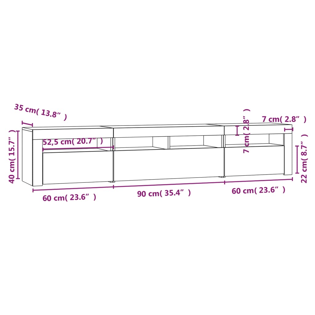 Έπιπλο Τηλεόρασης με LED Καπνιστή Δρυς 210x35x40 εκ. 12