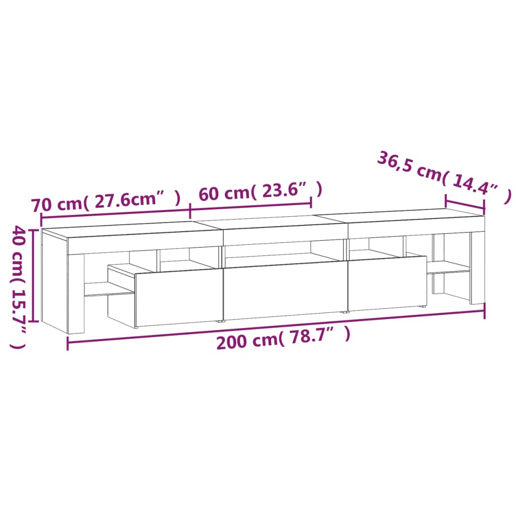 Έπιπλο Τηλεόρασης με LED Λευκό 200 x 36,5 x 40 εκ. 12