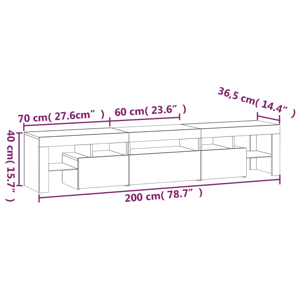 Έπιπλο Τηλεόρασης με LED Μαύρο 200x36,5x40 εκ. 12