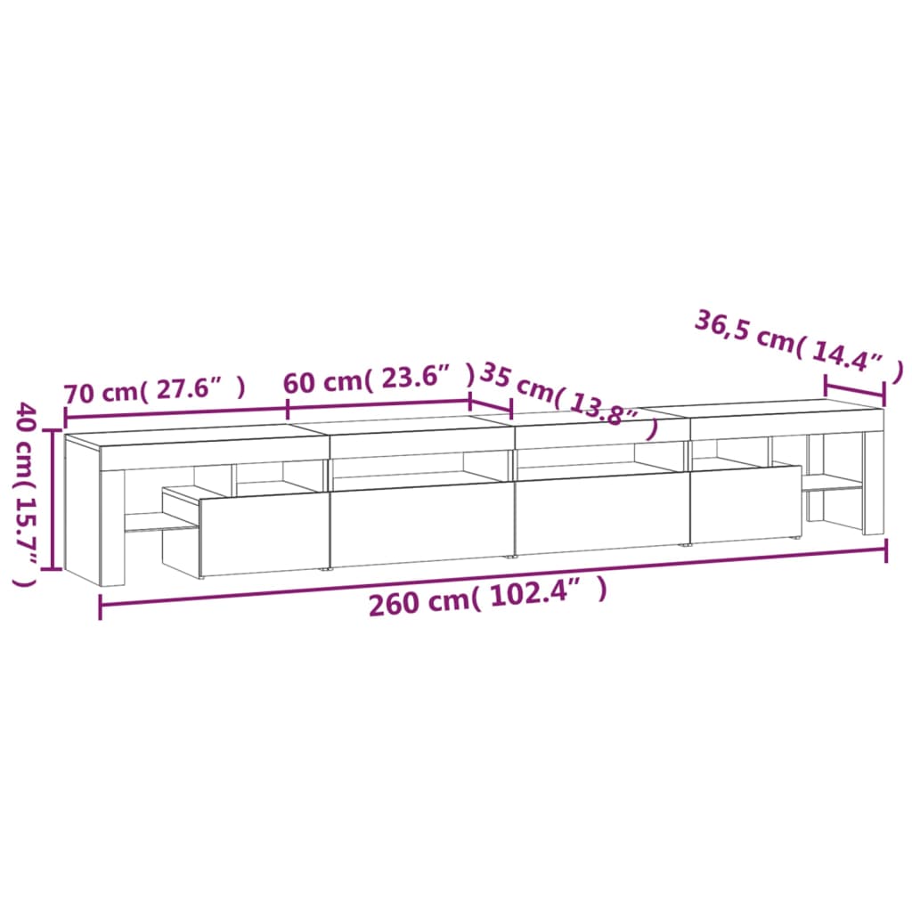 Έπιπλο Τηλεόρασης με LED Μαύρο 260x36,5x40 εκ. 12
