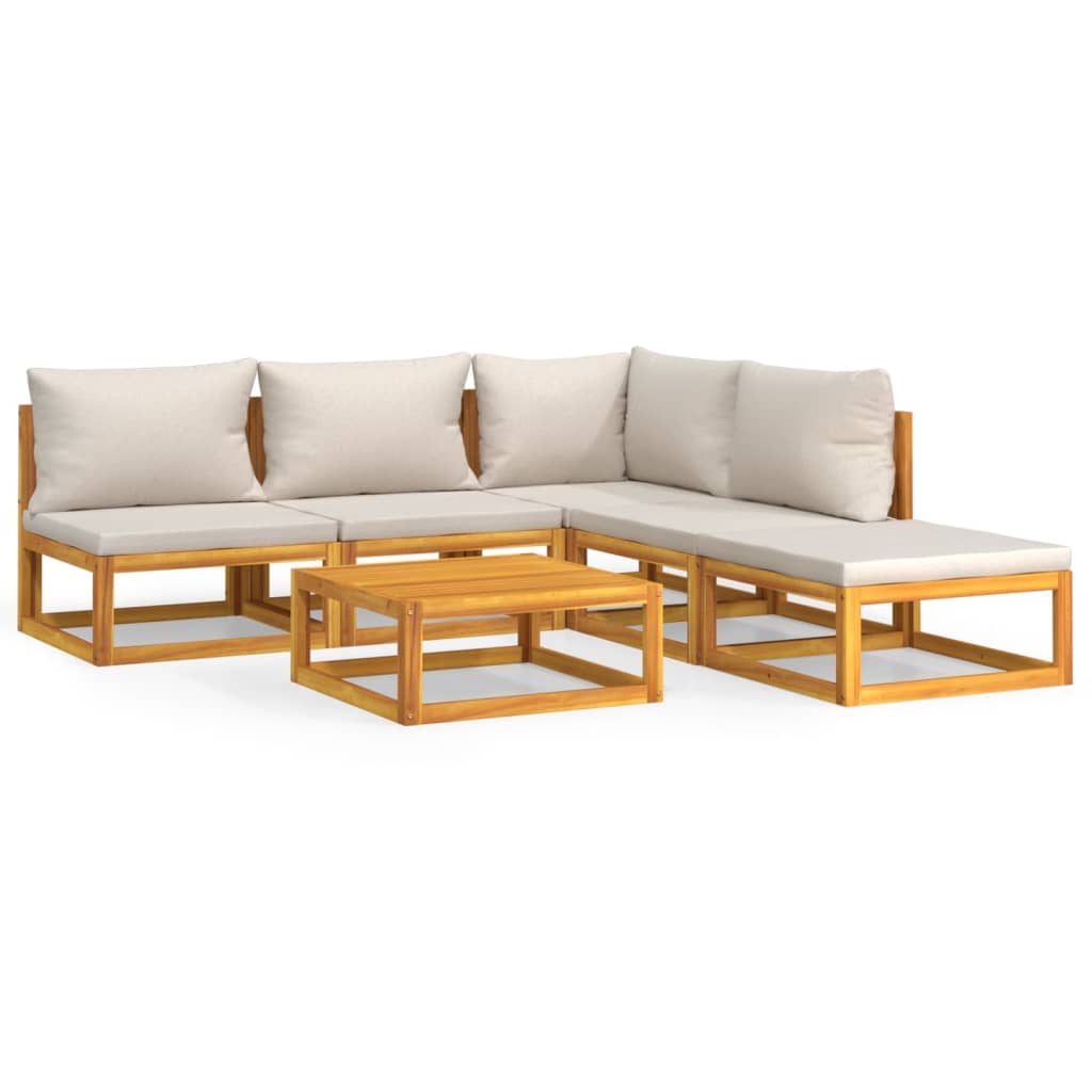 Σαλόνι Κήπου Σετ 6 Τεμαχίων Μασίφ Ξύλο με Αν. Γκρι Μαξιλάρια 2