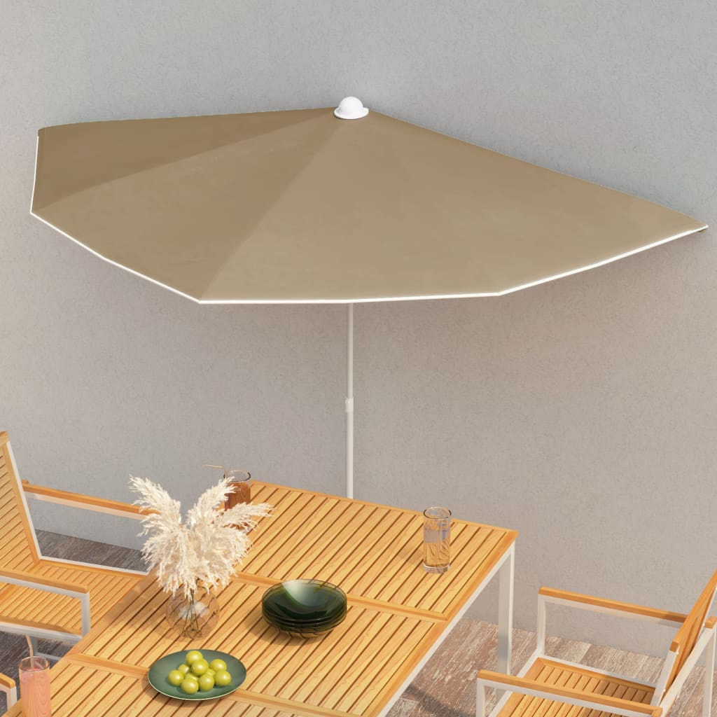 Ομπρέλα Κήπου Μισή με Ιστό Taupe 180 x 90 εκ. 1