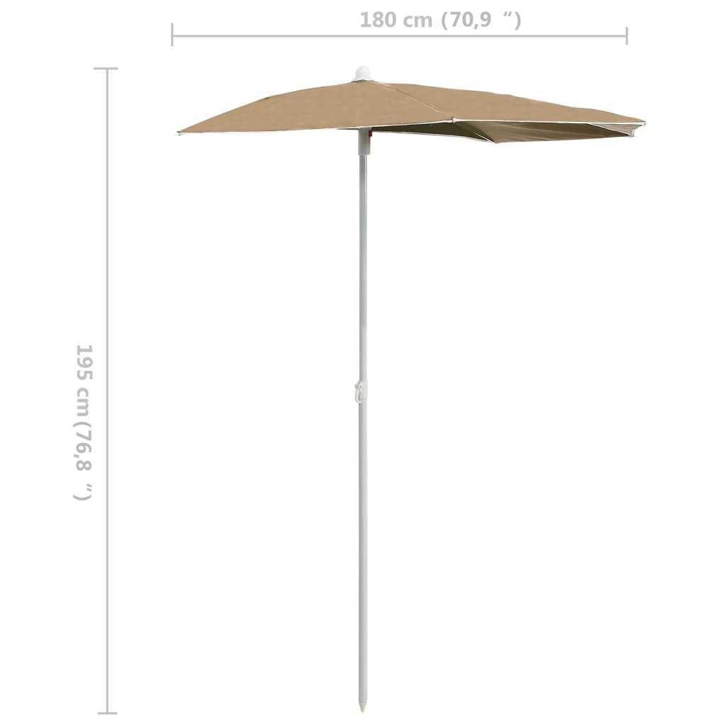 Ομπρέλα Κήπου Μισή με Ιστό Taupe 180 x 90 εκ. 8
