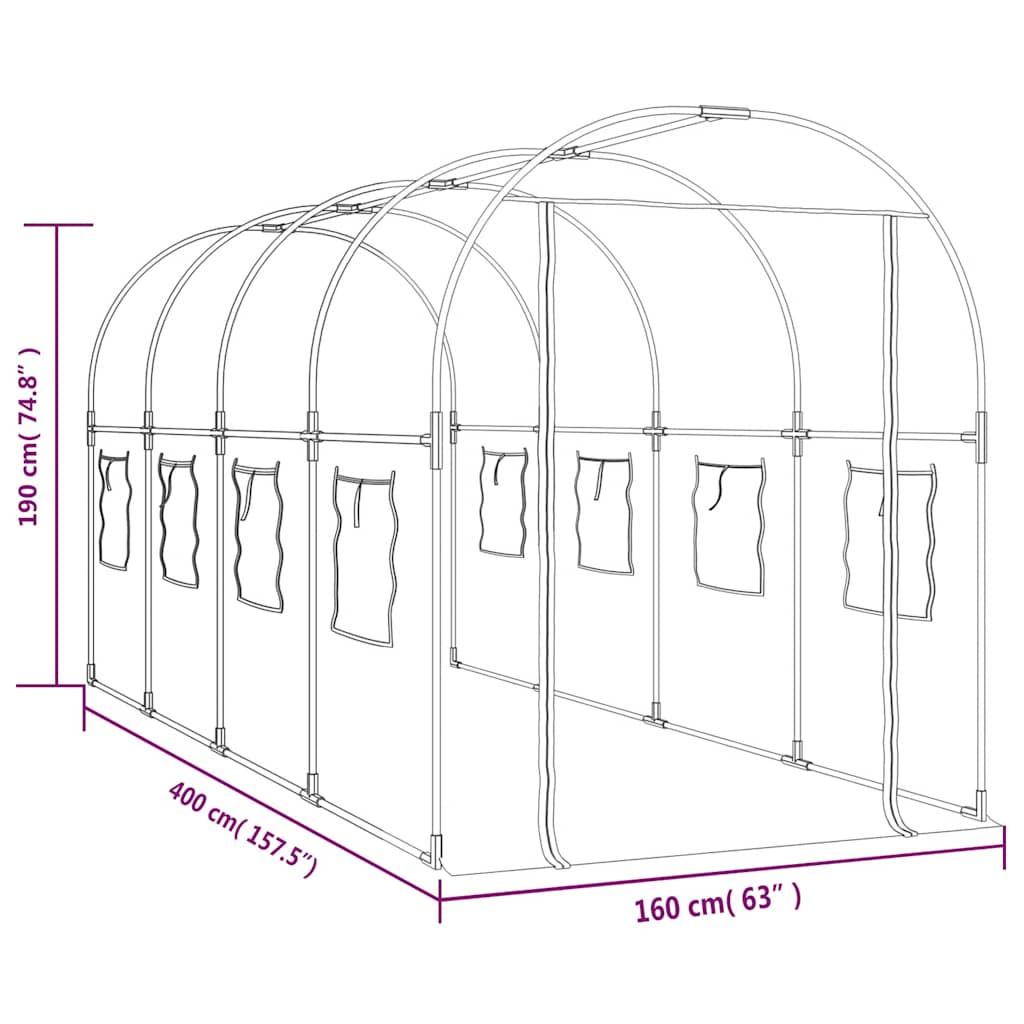 Θερμοκήπιο Διαφανές 160x400x190 εκ. PVC & Χάλυβας Ηλεκτρ. Βαφή 6