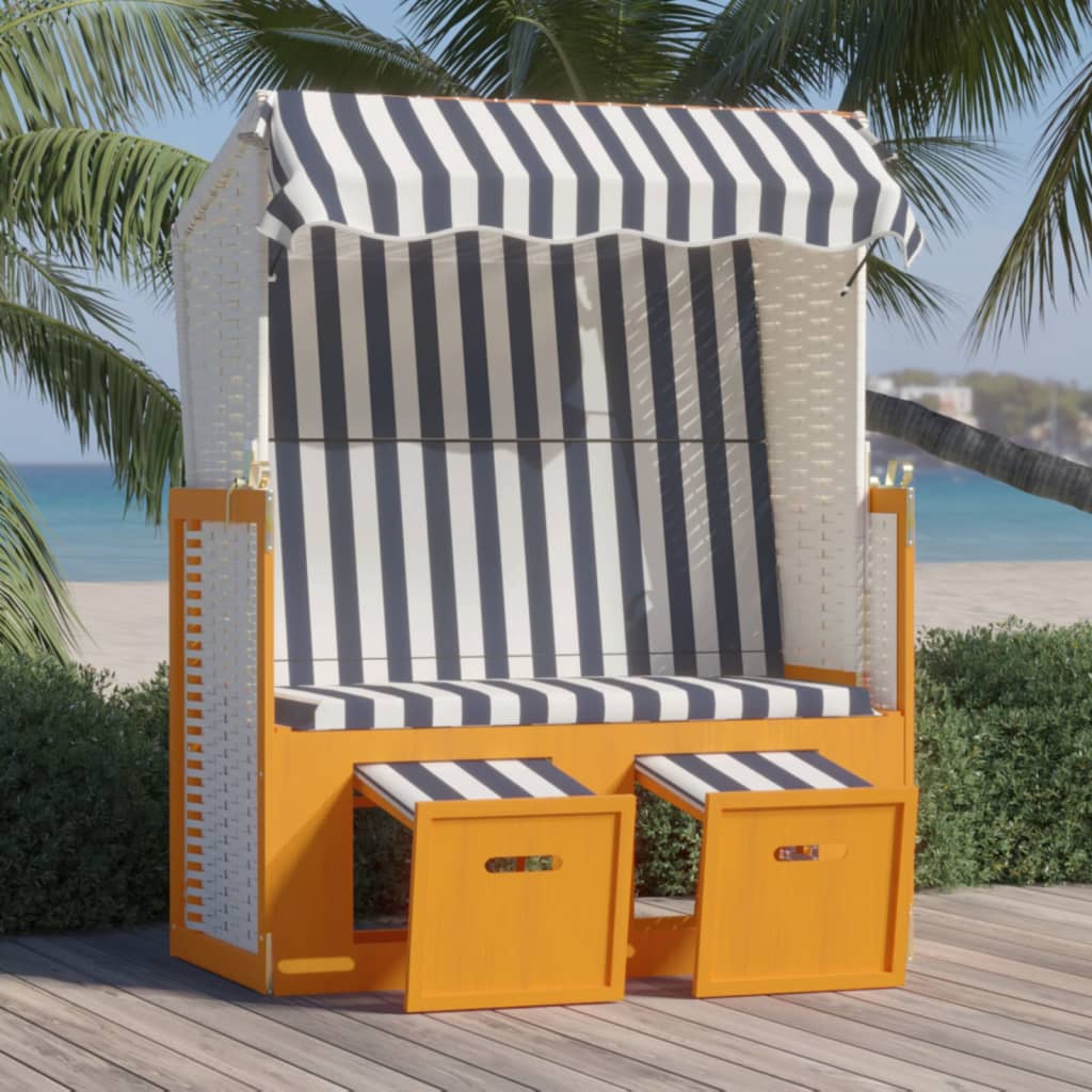 Ξαπλώστρα Strandkorb με Σκίαστρο Λευκό/Μπλε Συνθ. Ρατάν/Ξύλο 1